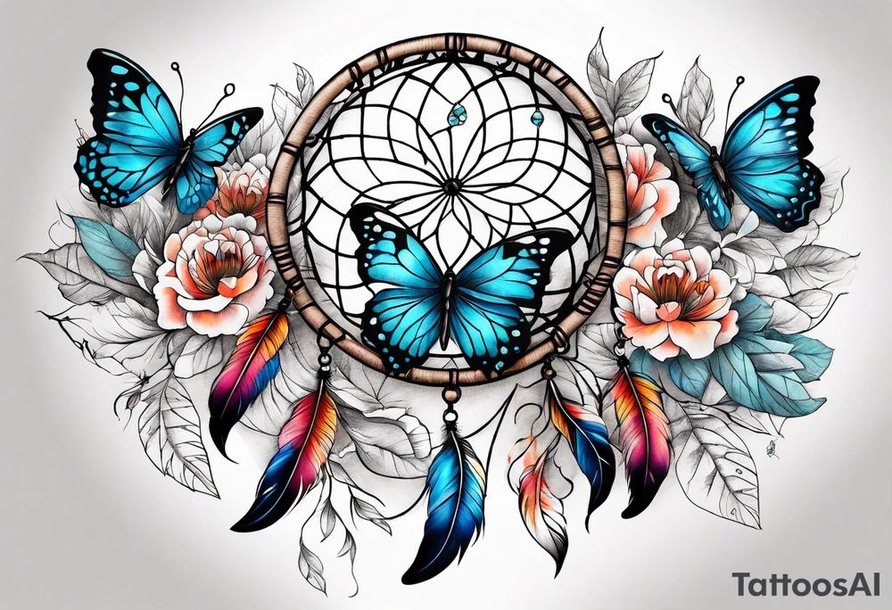 Dream catcher with butterflies tattoo idea