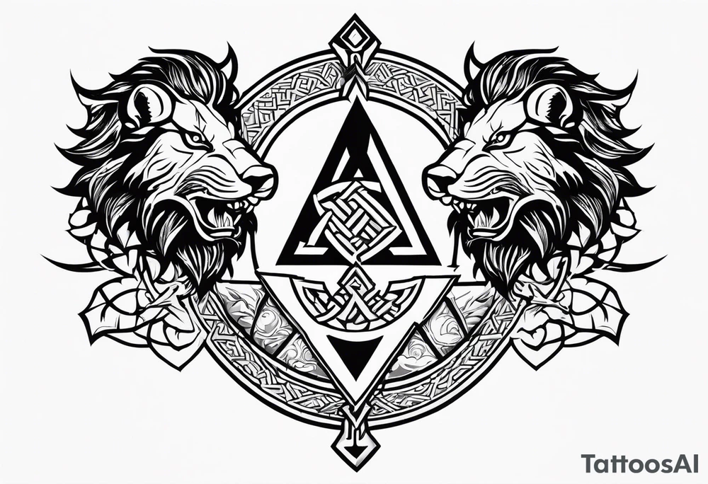 Valhalla sword shield axe Valknut dragon lion tattoo idea Valhalla sword shield axe Valknut dragon lion tattoo idea