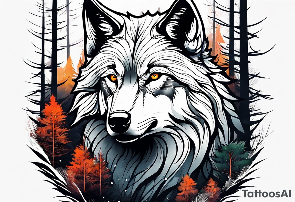 Forest in wolf tattoo idea