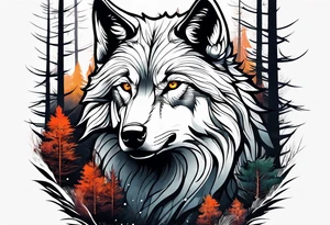 Forest in wolf tattoo idea