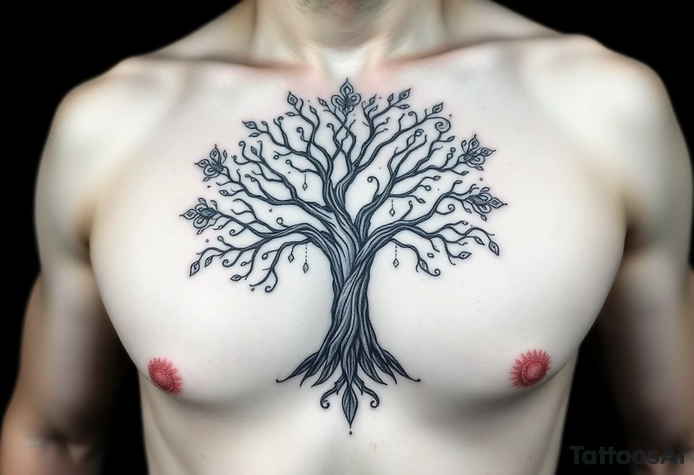 Female Detailed tree of life tree with designs around it with a lot of shading tattoo idea