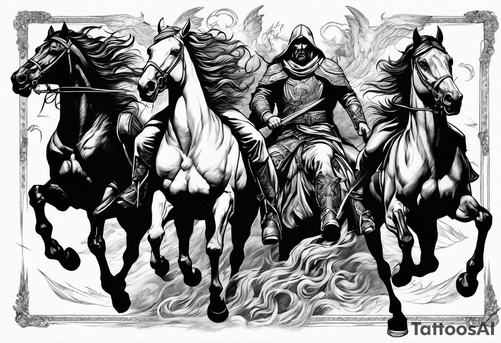 4 horseman of the apocalypse - Death, Famine, War, and Conquest tattoo idea