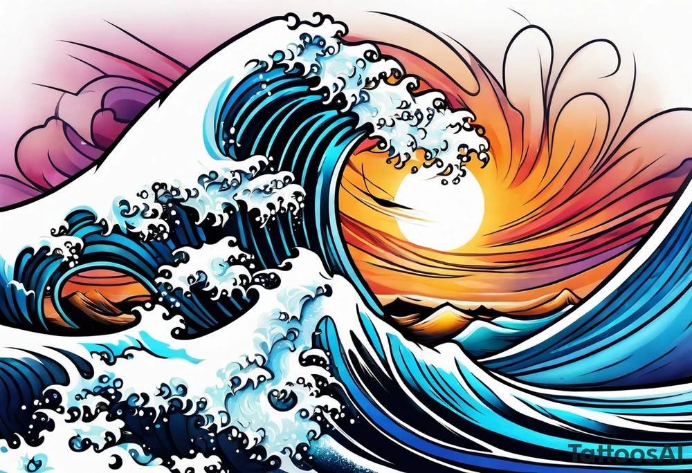 Surfing wave tattoo idea