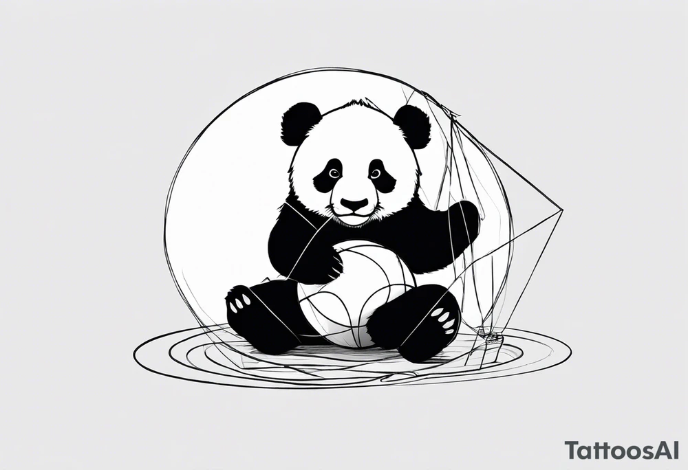 Playful panda interacting with a ball of yarn tattoo idea