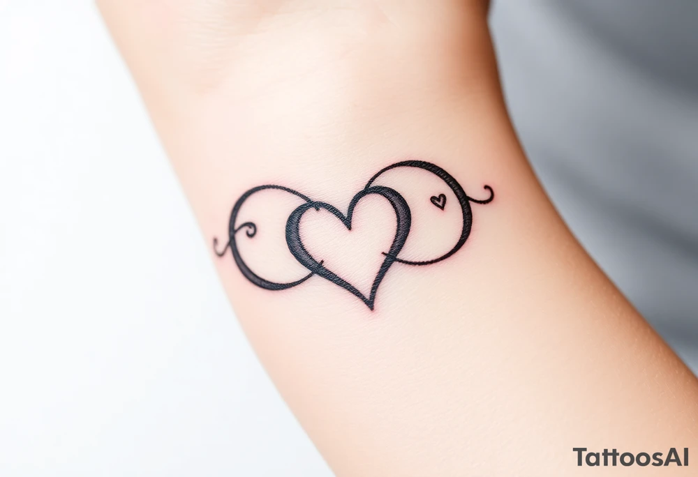 A infinity symbol, with one loop engraving the family, intertwined with a heart tattoo idea