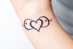 A infinity symbol, with one loop engraving the family, intertwined with a heart tattoo idea