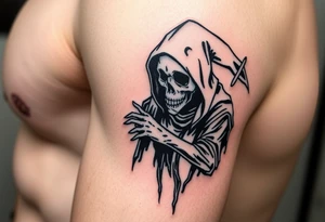 Grim reaper complex with shading stencil image tattoo idea