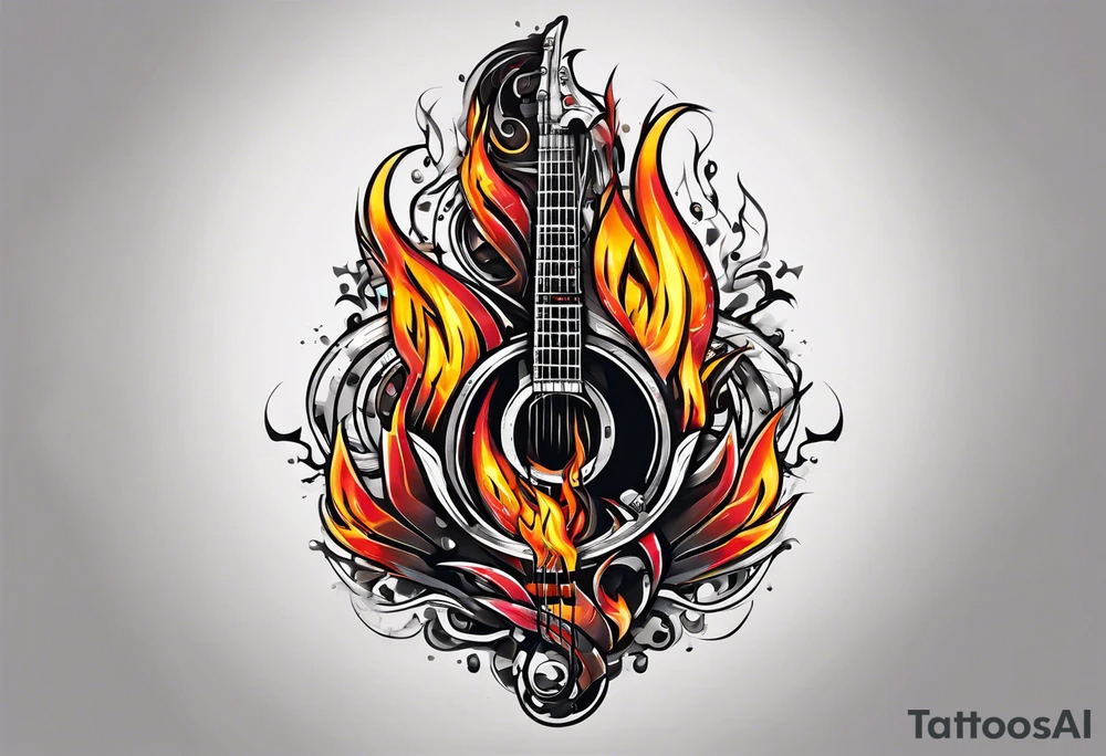 Music on fire tattoo idea