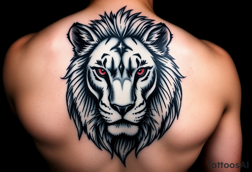 powerful majestic lioness with ruby eyes tattoo idea