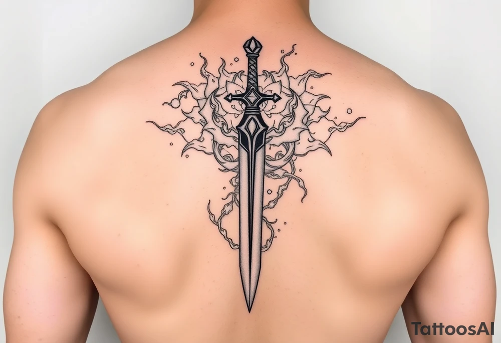Cloud strife buster sword with materia surrounded by life stream tattoo idea