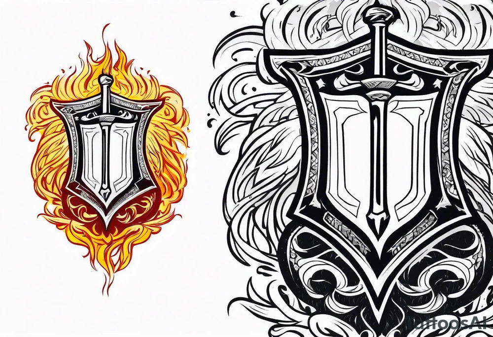 valhalla sword shield funeral on fire tattoo idea