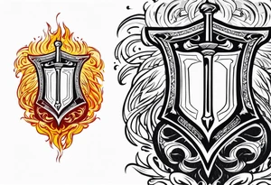 valhalla sword shield funeral on fire tattoo idea