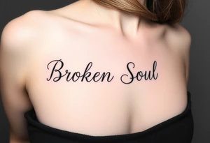 Broken Soul, wrote in fancy thin lined cursive writing, to be placed on the side of breast tattoo idea