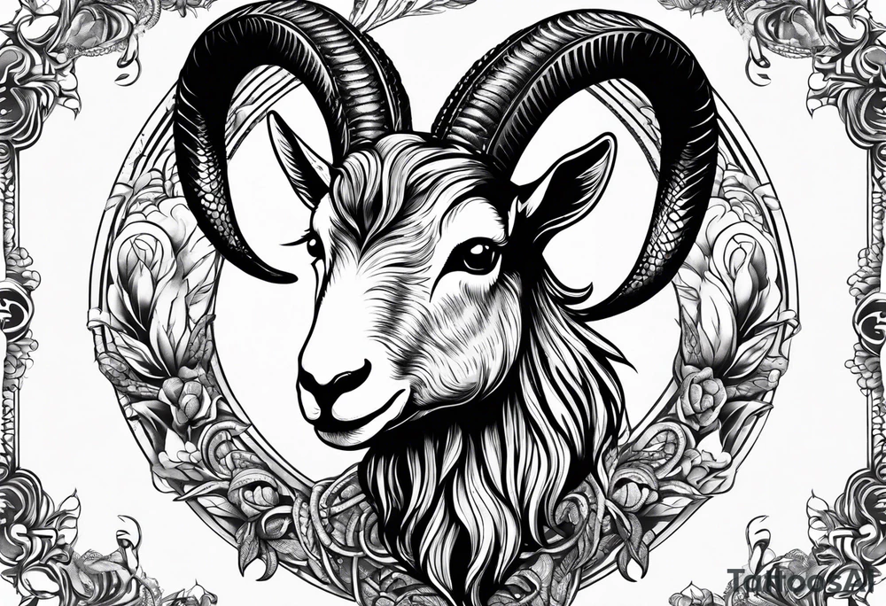 Image of a goat combined with a Snake. The 2 pairs of horns are the snake. tattoo idea