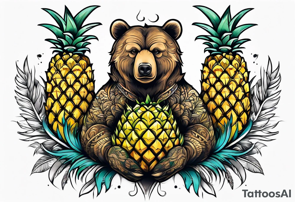 Bear hugging pineapple tattoo idea