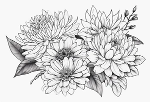Asters, roses, Lillies, chrysanthemums in a long line tattoo idea