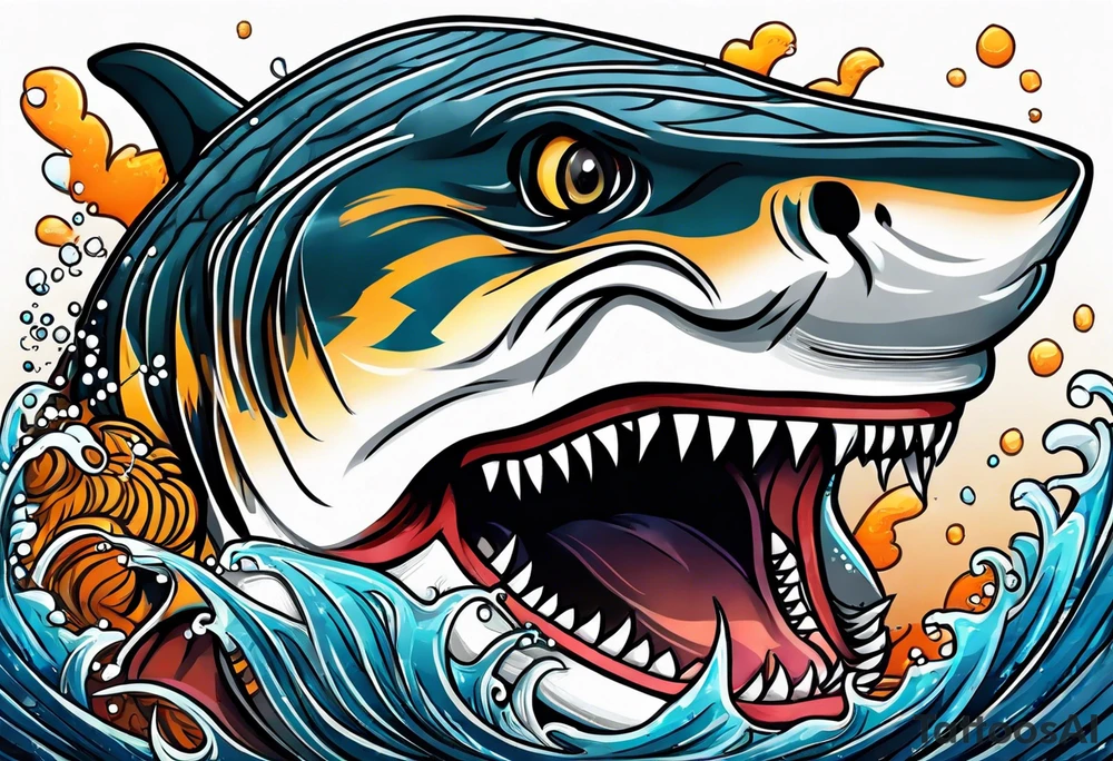 tiger shark with cool texture pattern top view tattoo idea