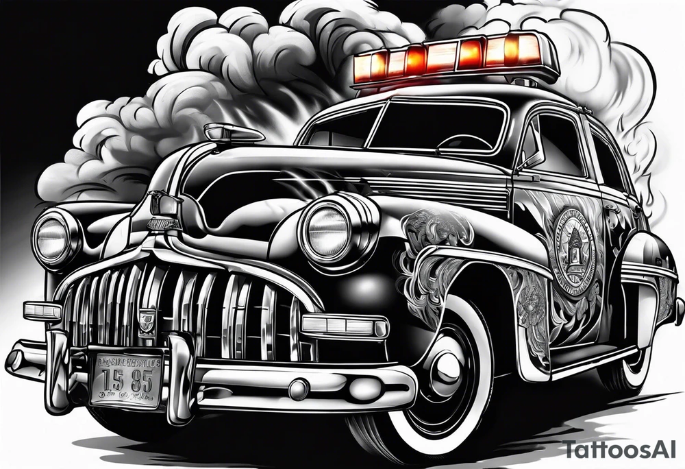 police car on fire tattoo idea