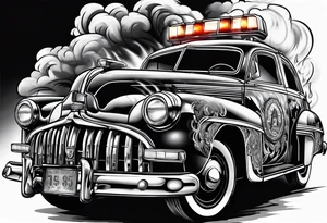 police car on fire tattoo idea