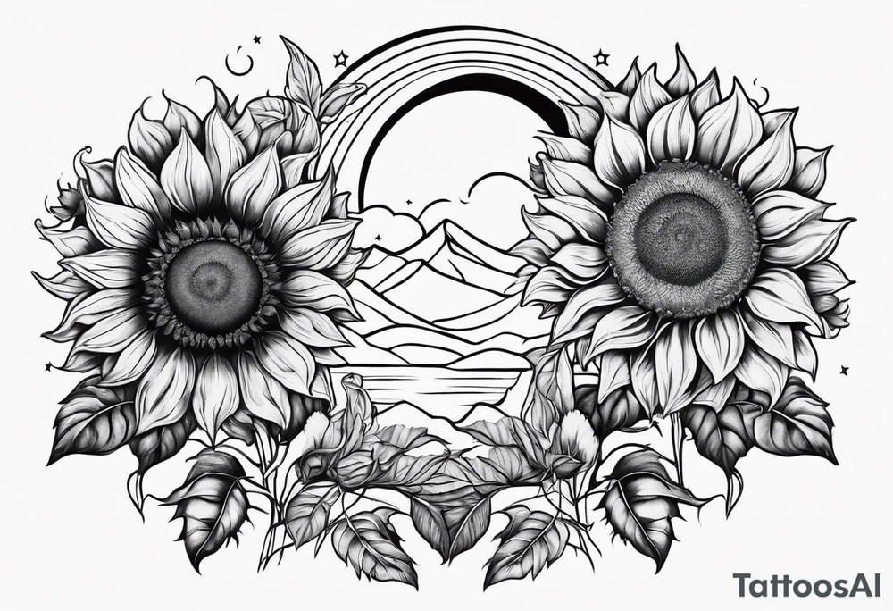 Sunflowers sun and moon tattoo idea