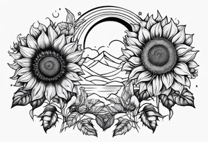 Sunflowers sun and moon tattoo idea