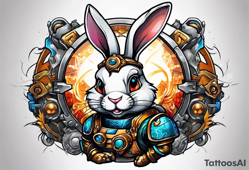 Cartoon rabbit with mechanical armor tattoo idea