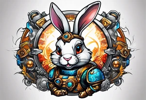 Cartoon rabbit with mechanical armor tattoo idea