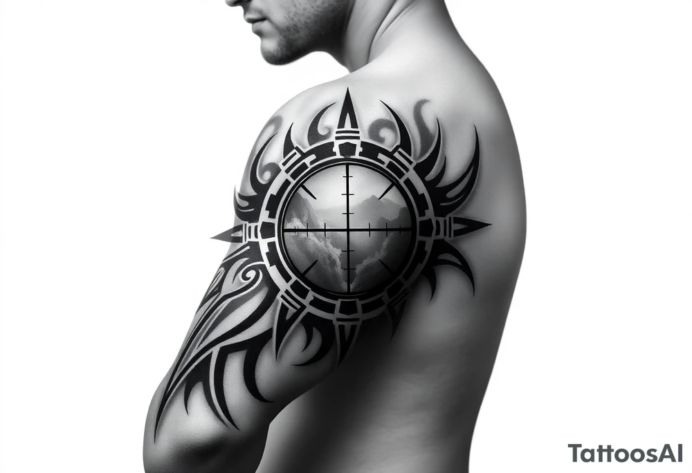 2d scope crosshairs with eerie fog in background tattoo idea