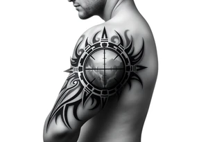 2d scope crosshairs with eerie fog in background tattoo idea