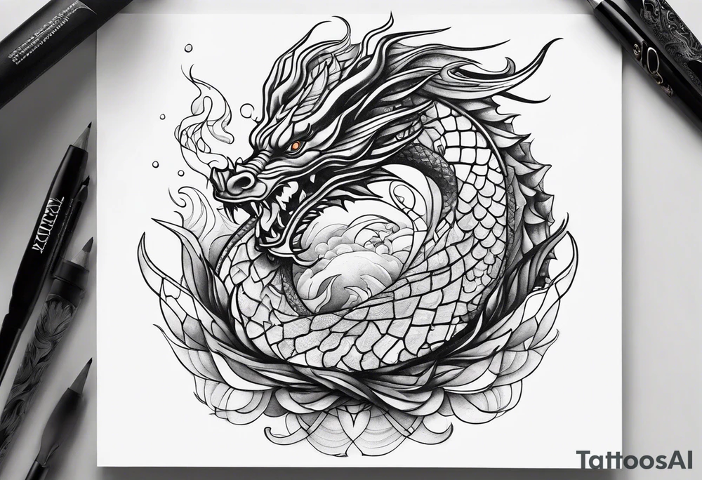 Geometric aquatic dragon tattoo idea