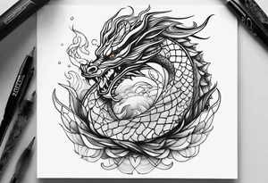 Geometric aquatic dragon tattoo idea