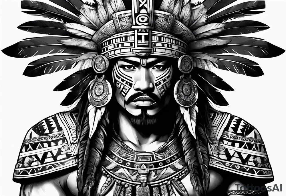 Tribal Aztec warrior drawn in full body tattoo idea