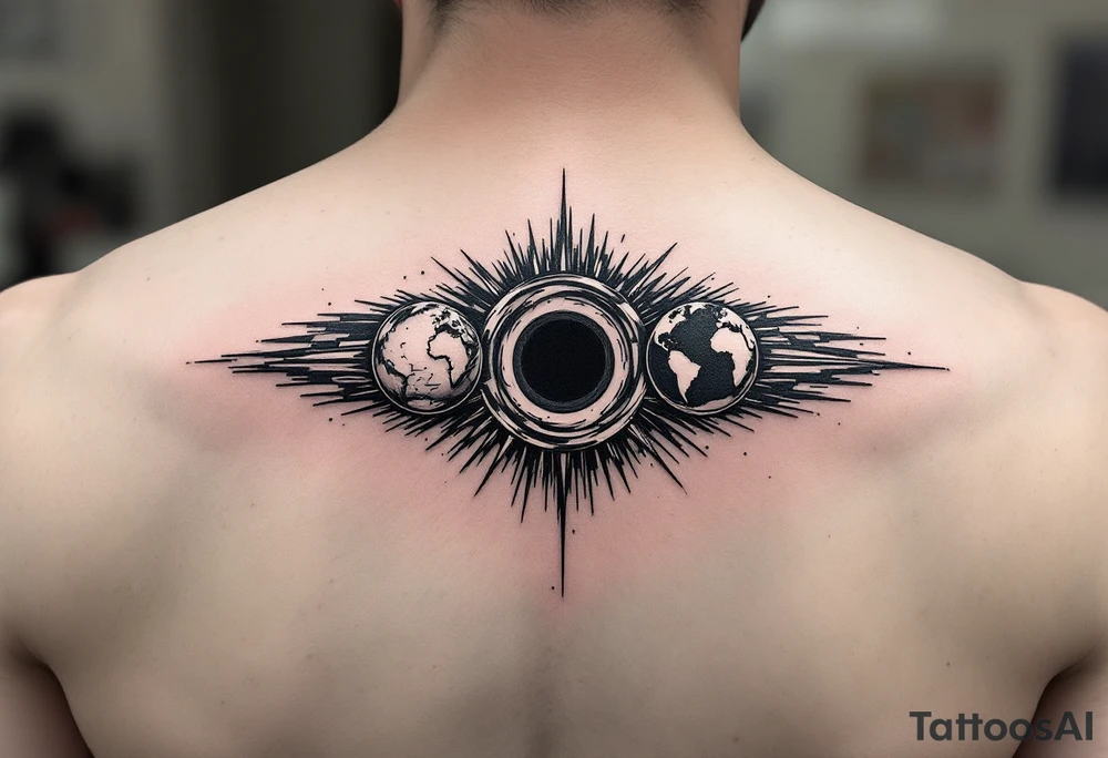2 different worlds on both sides of a black hole tattoo idea