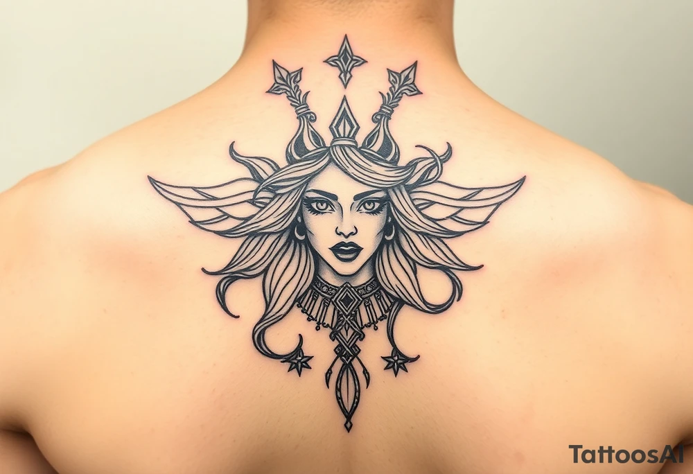 Aquarius theme mysterious screams power elegant and feminine tattoo idea
