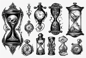 dark fantasy long tattoo
broken hourglass and old watch tattoo idea