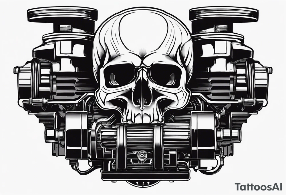 Powerful skull and engine, in this appears a piston and a turbo, also the dseign must be vertical. Also, the desing must be minimalistic not saturated. Remember the vertical proportion of the design tattoo idea