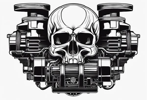 Powerful skull and engine, in this appears a piston and a turbo, also the dseign must be vertical. Also, the desing must be minimalistic not saturated. Remember the vertical proportion of the design tattoo idea