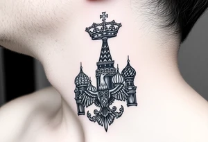 St. George 
3 russian imperial crowns above the Russian coat of arms double eagle
Russian sabre
The Kremlin or St. Basil's Cathedral scene 
on the side of my neck tattoo idea
