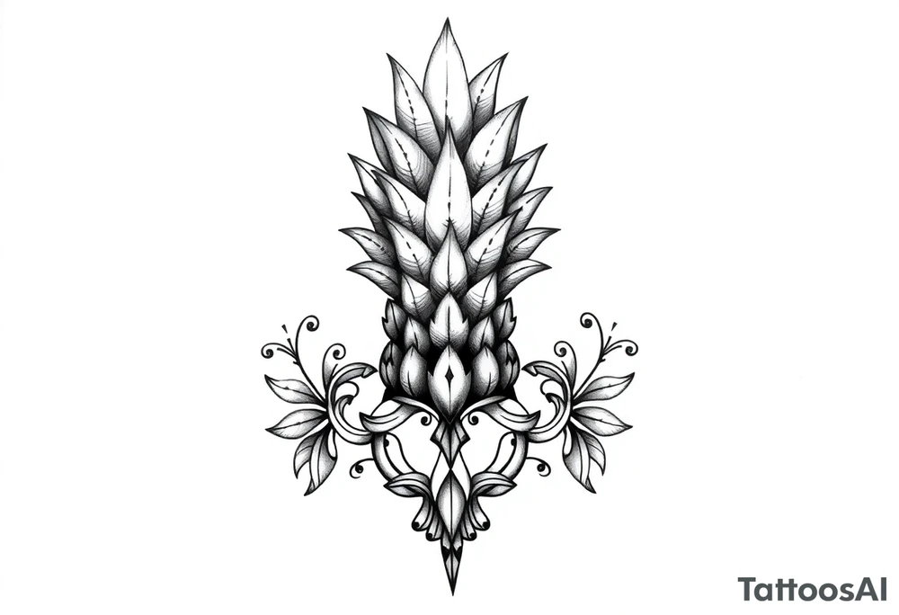 Bushy crown pineapple vagina, design to go over vagina , erotic vagina area design, anus to be at the bottom tattoo idea