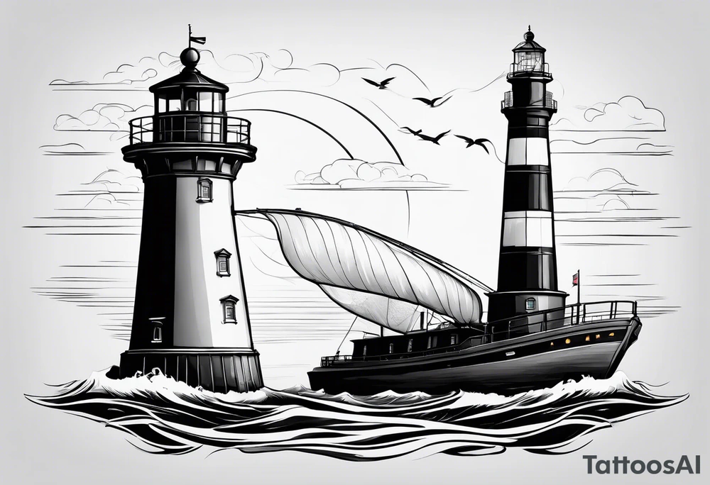 maritime lighthouse with 2 large sails attached. tattoo idea maritime lighthouse with 2 large sails attached. tattoo idea
