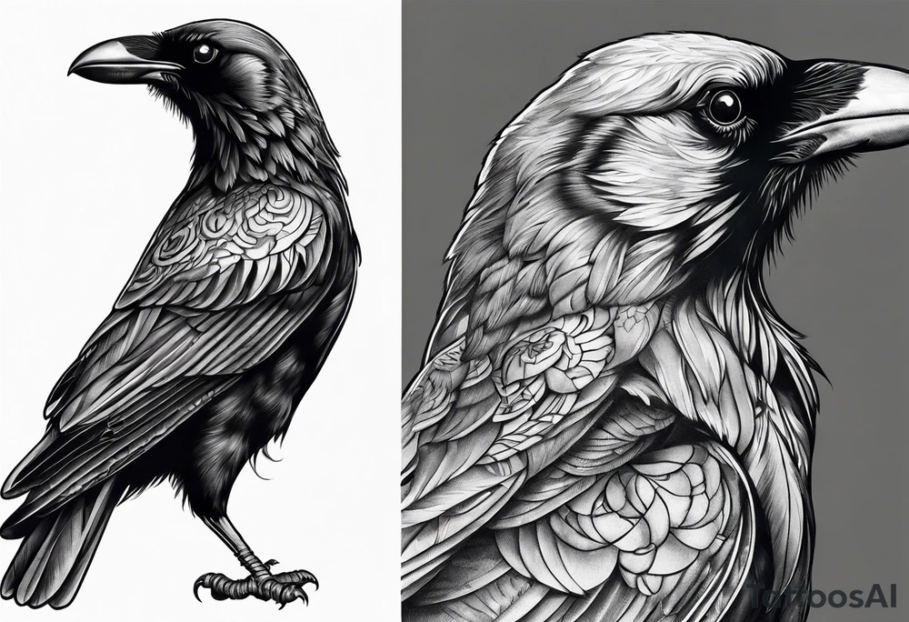 crow looking back twisted neck tattoo idea