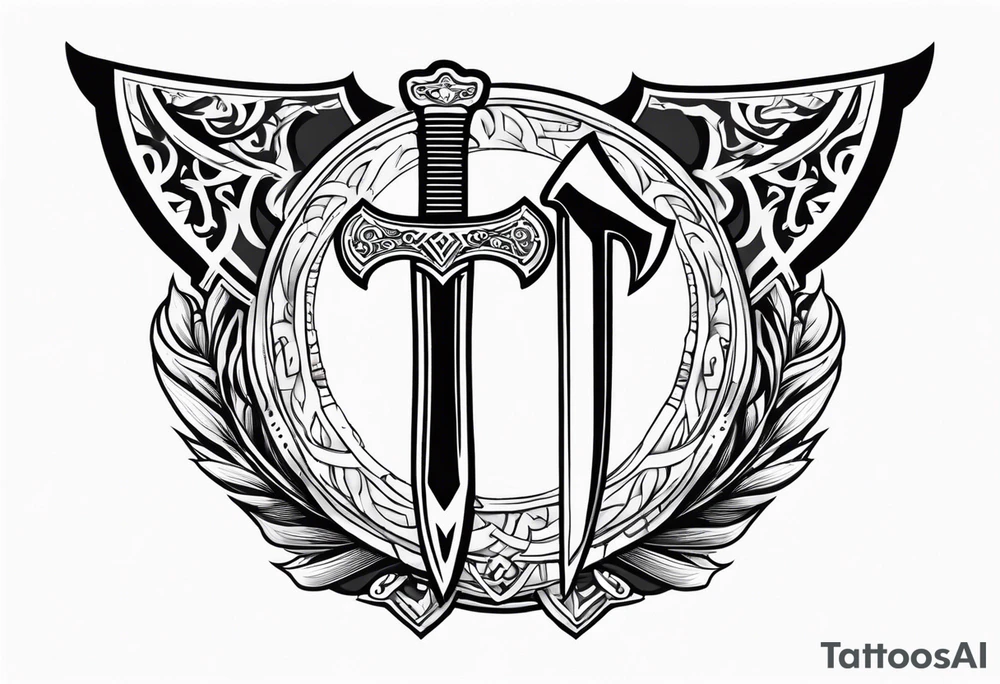 Valhalla sword shield axe tattoo idea