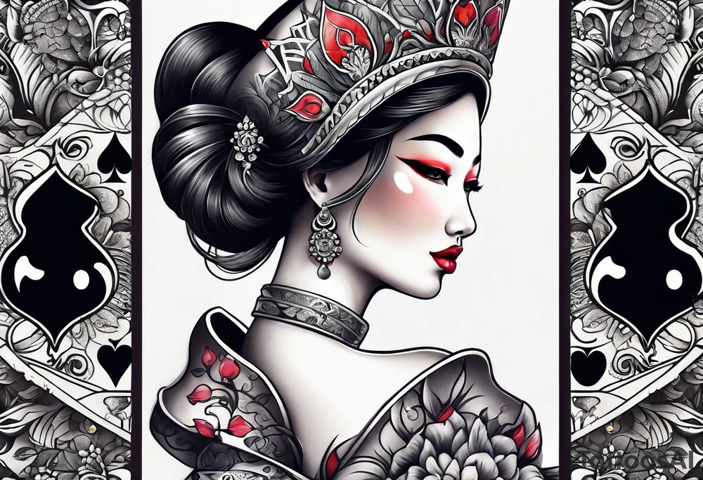 Asian Queen Of Spades tattoo sleeve tattoo idea