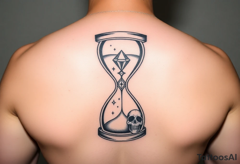 Simple but nice hourglass with trippy art details and a diamond and a skull or grim reaper. tattoo idea