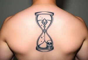 Simple but nice hourglass with trippy art details and a diamond and a skull or grim reaper. tattoo idea