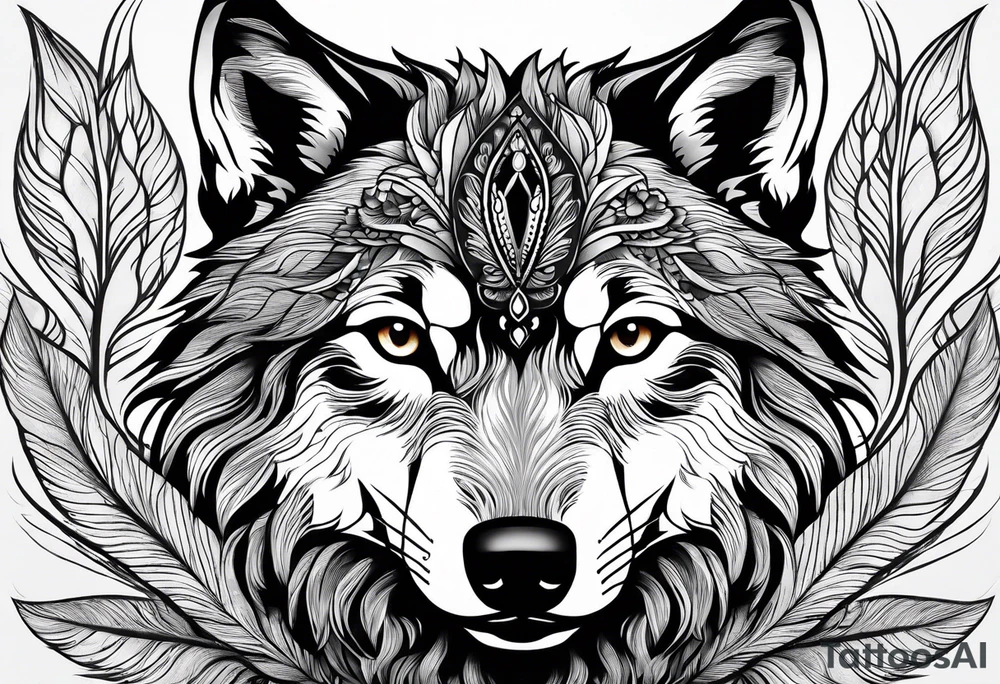 Wolf pup, peacock feather, butterfly, tattoo idea