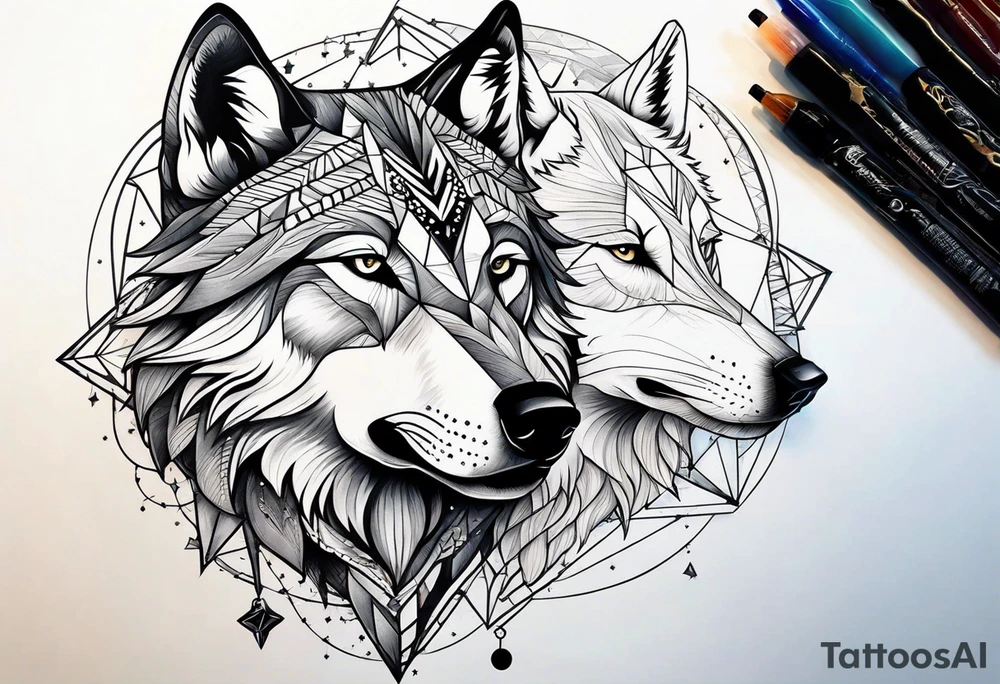 Constellation, two animal wolf, géométric tattoo idea