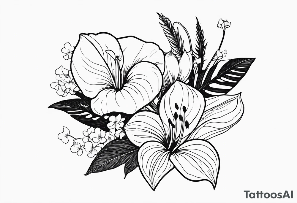 Fais moi un bouquet de fleurs avec des anthuriums et des oeillets tattoo idea