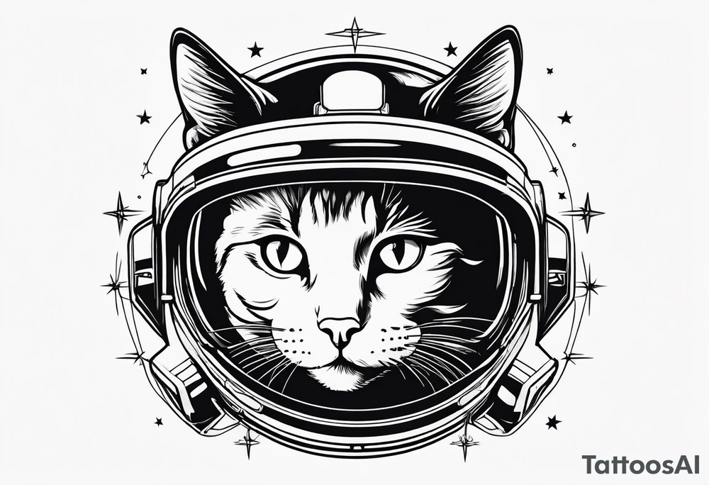 a cat in space line art tattoo idea