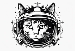 a cat in space line art tattoo idea